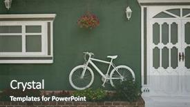  Presentation with fade blue painted red white - Beautiful theme featuring wood architecture plants - house entrance with white painted backdrop and a dark gray colored foreground