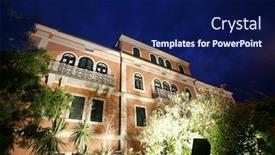  Presentation with facade - PPT theme enhanced with house facade illuminated at night in rovinj in croatia background and a navy blue colored foreground