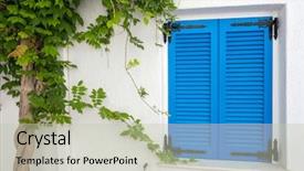  Presentation with white house - Beautiful presentation theme featuring house facade with blue shutters backdrop and a soft green colored foreground