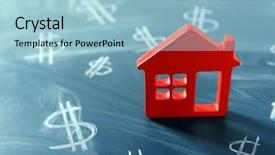  Presentation with dollar - Theme having house figure and painted dollar background and a light blue colored foreground