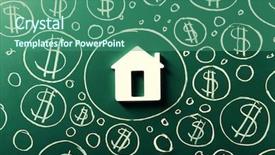  Presentation with dollar - Amazing PPT theme having house figure and painted dollar backdrop and a ocean colored foreground
