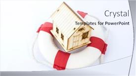  Presentation with life insurance concept leaflets - Presentation theme consisting of house-floating-on-lifebuoy-house background and a sky blue colored foreground