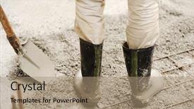  Presentation with concrete - Audience pleasing slides consisting of house foundation - man leveling concrete slab working backdrop and a coral colored foreground