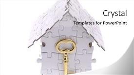  Presentation with golden puzzle piece - Cool new slides with house from puzzle on white backdrop and a white colored foreground