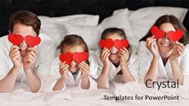  Presentation with relaxing - PPT layouts consisting of house heart - happy family relaxing in hotel background and a soft green colored foreground