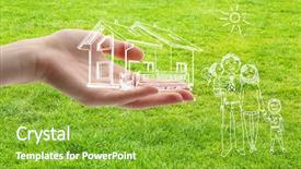  Presentation with happy image - Slide deck consisting of vector image of happy family on hand on green grass background background and a shamrock green colored foreground