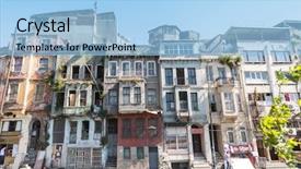  Presentation with old house - Beautiful presentation theme featuring abandonned building - old broken house backdrop and a light blue colored foreground