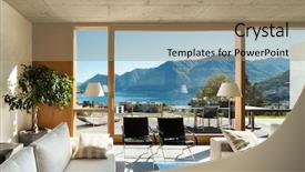  Presentation with living room - Slide deck consisting of house in cement interiors view background and a coral colored foreground