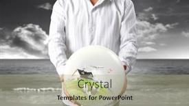  Presentation with human - PPT theme consisting of house-in-human-a-hands background and a mint green colored foreground