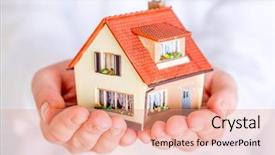  Presentation with hold hand - Presentation theme having house in human hands background and a coral colored foreground