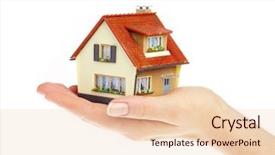  Presentation with hold hand - PPT theme having house in human hands background and a lemonade colored foreground