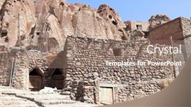  Presentation with ancient village - Presentation design with house in kandovan - ancient iranian background and a coral colored foreground