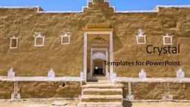  Presentation with village india - Slide deck featuring house in kuldhara abandoned village background and a coral colored foreground