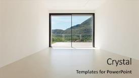  Presentation with house window - Beautiful PPT layouts featuring house-interior-modern-architecture-empty backdrop and a light gray colored foreground
