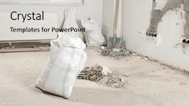  Presentation with ready - Presentation featuring poly bag - house interior ready for renewal background and a light gray colored foreground