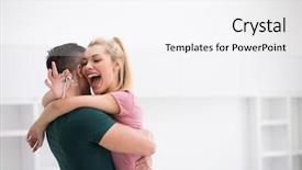  Presentation with moving forward - Cool new slide deck with house investment - excited happy young couple looking backdrop and a white colored foreground