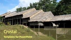  Presentation with sabah - Slides having house jungle - traditional borneo longhouse in sabah background and a tawny brown colored foreground