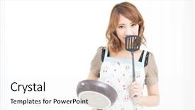  Presentation with harvest apron - Beautiful slide deck featuring house keeper - beautiful young woman wearing backdrop and a  colored foreground