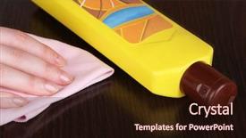  Presentation with furniture - Colorful presentation theme enhanced with house keeper - hand cleaning wooden table backdrop and a wine colored foreground