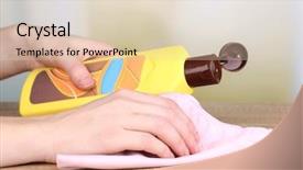  Presentation with antique wood furniture - PPT theme with house keeper - hand cleaning wooden table background and a lemonade colored foreground