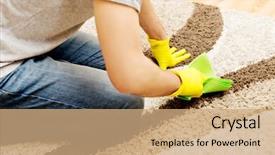 Presentation with carpet - PPT theme with house keeping - man in yellow gloves cleaning background and a coral colored foreground