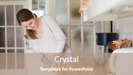  Presentation with pregnant woman cleaning - Audience pleasing presentation design consisting of house keeping - young woman doing housework cleaning backdrop and a coral colored foreground