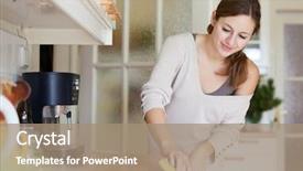  Presentation with pregnant woman cleaning - Audience pleasing presentation consisting of house keeping - young woman doing housework cleaning backdrop and a coral colored foreground
