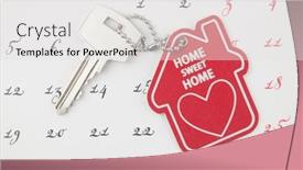  Presentation with house key - Colorful PPT theme enhanced with house-key-on-a-calendar backdrop and a white colored foreground