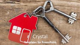  Presentation with house key - Presentation theme having house-key-on-a-house background and a coral colored foreground