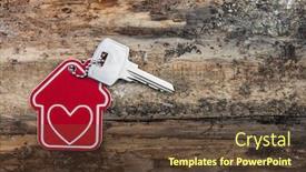  Presentation with house key - Cool new slide deck with house-key-on-a-house backdrop and a tawny brown colored foreground