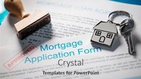  Presentation with mortgage - Slide set having house-key-on-house-shaped background and a light gray colored foreground