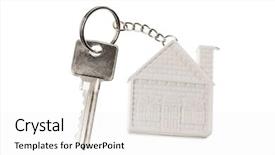  Presentation with white house roof - Colorful slide set enhanced with house keychain isolated on white backdrop and a white colored foreground