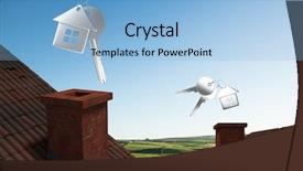  Presentation with floating - Presentation design enhanced with house keys floating over roofs background and a light blue colored foreground
