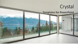  Presentation with wide - PPT theme consisting of house lake view - modern architecture wide apartment room background and a light gray colored foreground