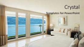  Presentation with bedroom modern - PPT theme featuring house lake view - modern interior design comfortable bedroom background and a soft green colored foreground