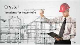  Presentation with planning family - Presentation design having house layout with measurements line background and a white colored foreground