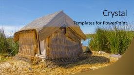  Presentation with house - Presentation theme having house made from reed uros background and a light blue colored foreground