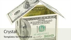  Presentation with white house roof - Slide set consisting of house made of money isolated background and a mint green colored foreground