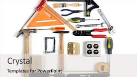  Presentation with white house - Colorful presentation enhanced with house made of tools backdrop and a light gray colored foreground
