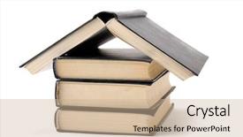  Presentation with white house - Beautiful slide deck featuring house made with books piled backdrop and a soft green colored foreground