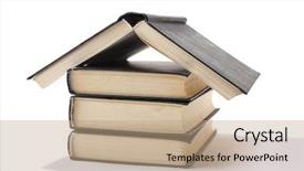  Presentation with white house roof - Amazing PPT layouts having house made with books piled backdrop and a coral colored foreground