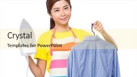  Presentation with steam trains - Colorful slide deck enhanced with house maid - housewife use steam iron backdrop and a blonde colored foreground