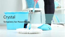  Presentation with mopping - Amazing presentation having house maid - mopping floor at home close-up backdrop and a arctic colored foreground