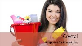  Presentation with cleaning - Colorful slide set enhanced with house maid - portrait of girl - concept backdrop and a red colored foreground
