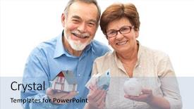  Presentation with bank - Slide set featuring house model and piggy bank background and a light blue colored foreground