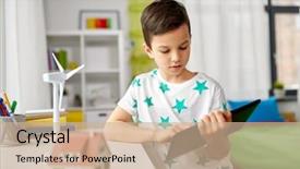  Presentation with toy model - Slides enhanced with house model and wind turbine background and a coral colored foreground