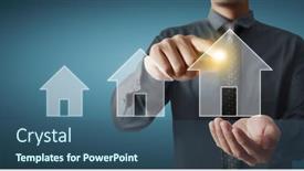  Presentation with insurance - Colorful presentation design enhanced with house-model-in-screen-family backdrop and a ocean colored foreground