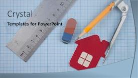  Presentation with compass - Slides having house-model-ruler-drawing-compass background and a light blue colored foreground