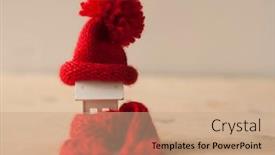  Presentation with house heating - PPT theme having house-model-with-knitted-hat background and a coral colored foreground