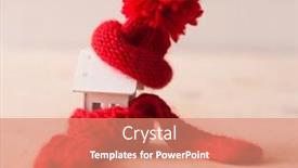  Presentation with house heating - Audience pleasing slide set consisting of house-model-with-knitted-hat backdrop and a coral colored foreground